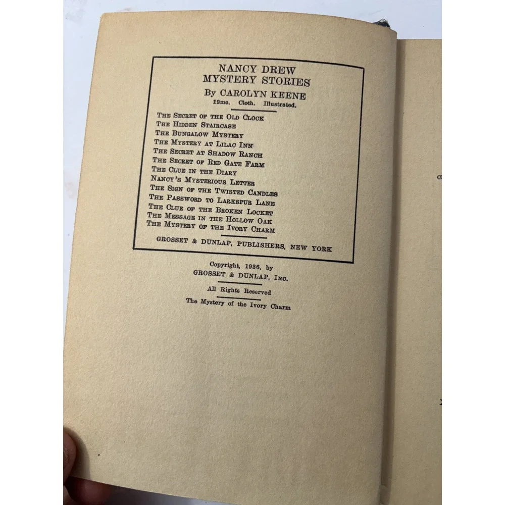 1936 Nancy Drew: The Mystery of the Ivory Charm | Carolyn Keene HC 1st Edition